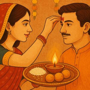 Illustration of Indian festival Bhai Dooj Greeting Card,poster,Template Design,Happy Bhai Dooj festival, Bhaiya Tika celebration creative poster design. Brother and sister bond