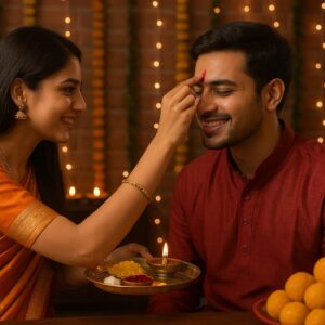 Illustration of Indian festival Bhai Dooj Greeting Card,poster,Template Design,Happy Bhai Dooj festival, Bhaiya Tika celebration creative poster design. Brother and sister bond