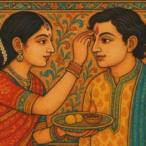 Illustration of Indian festival Bhai Dooj Greeting Card,poster,Template Design,Happy Bhai Dooj festival, Bhaiya Tika celebration creative poster design. Brother and sister bond