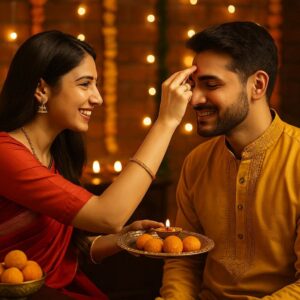 Illustration of Indian festival Bhai Dooj Greeting Card,poster,Template Design,Happy Bhai Dooj festival, Bhaiya Tika celebration creative poster design. Brother and sister bond