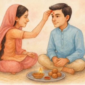 Illustration of Indian festival Bhai Dooj Greeting Card,poster,Template Design,Happy Bhai Dooj festival, Bhaiya Tika celebration creative poster design. Brother and sister bond