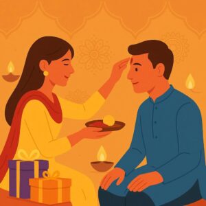 Illustration of Indian festival Bhai Dooj Greeting Card,poster,Template Design,Happy Bhai Dooj festival, Bhaiya Tika celebration creative poster design. Brother and sister bond