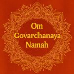 Elegant Annakut greeting card, Happy govardhan puja indian festival celebration greeting background,Families celebrating Goverdhan Puja,Devotees arranging Annakut food offerings in front of Lord Krishna idol,Families celebrating Goverdhan Puja at home with traditional rituals