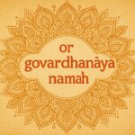 Elegant Annakut greeting card, Happy govardhan puja indian festival celebration greeting background,Families celebrating Goverdhan Puja,Devotees arranging Annakut food offerings in front of Lord Krishna idol,Families celebrating Goverdhan Puja at home with traditional rituals