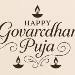 Elegant Annakut greeting card, Happy govardhan puja indian festival celebration greeting background,Families celebrating Goverdhan Puja,Devotees arranging Annakut food offerings in front of Lord Krishna idol,Families celebrating Goverdhan Puja at home with traditional rituals