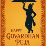 Minimalist Goverdhan Puja poster – Line art of Krishna lifting mountain, Elegant Annakut greeting card, Happy govardhan puja indian festival celebration greeting background,Families celebrating Goverdhan Puja,Devotees arranging Annakut food offerings in front of Lord Krishna idol,Families celebrating Goverdhan Puja at home with traditional rituals