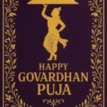 Minimalist Goverdhan Puja poster – Line art of Krishna lifting mountain, Elegant Annakut greeting card, Happy govardhan puja indian festival celebration greeting background,Families celebrating Goverdhan Puja,Devotees arranging Annakut food offerings in front of Lord Krishna idol,Families celebrating Goverdhan Puja at home with traditional rituals