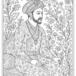 Indian Mughal and Rajsthani Art Coloring Page