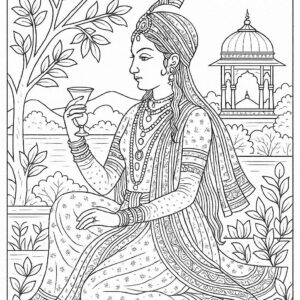 Indian Mughal and Rajsthani Art Coloring Page