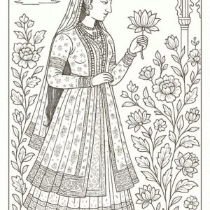 Indian Mughal and Rajsthani Art Coloring Page