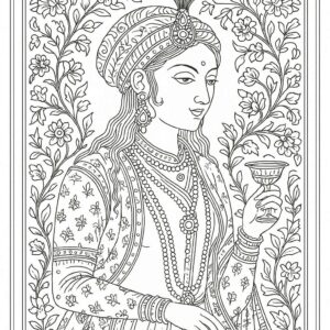 Indian Mughal and Rajsthani Art Coloring Page