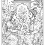 Indian Mughal and Rajsthani Art Coloring Page
