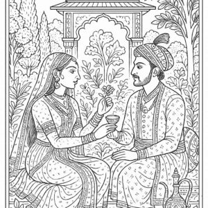 Indian Mughal and Rajsthani Art Coloring Page