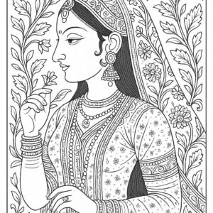 Indian Mughal and Rajsthani Art Coloring Page