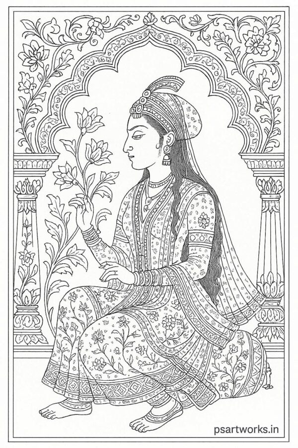 Indian Mughal and Rajsthani Art Coloring Page