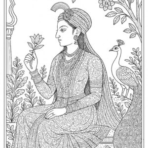 Indian Mughal and Rajsthani Art Coloring Page
