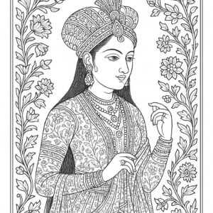 Indian Mughal and Rajsthani Art Coloring Page