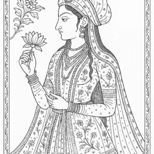 Indian Mughal and Rajsthani Art Coloring Page