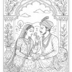 Indian Mughal and Rajsthani Art Coloring Page