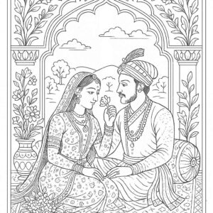 Indian Mughal and Rajsthani Art Coloring Page