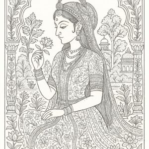 Indian Mughal and Rajsthani Art Coloring Page