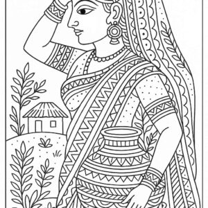 Indian Woman Art Coloring Page