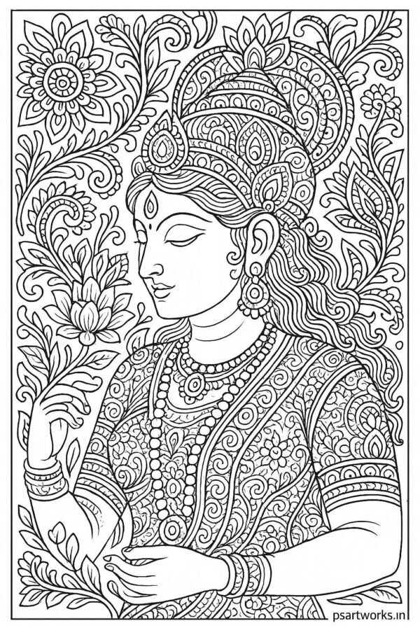 Indian Woman Art Coloring Page