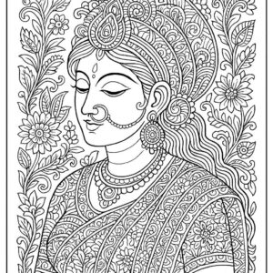 Indian Woman Art Coloring Page
