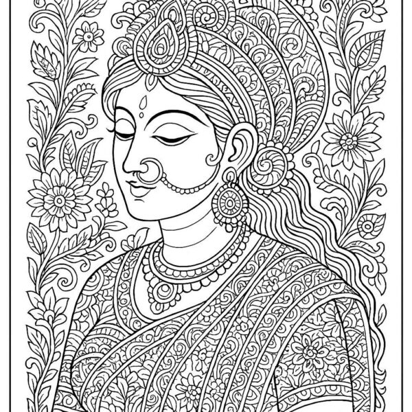 Indian Woman Art Coloring Page