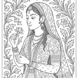 Indian Woman Art Coloring Page