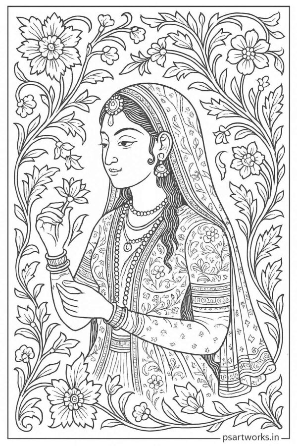 Indian Woman Art Coloring Page
