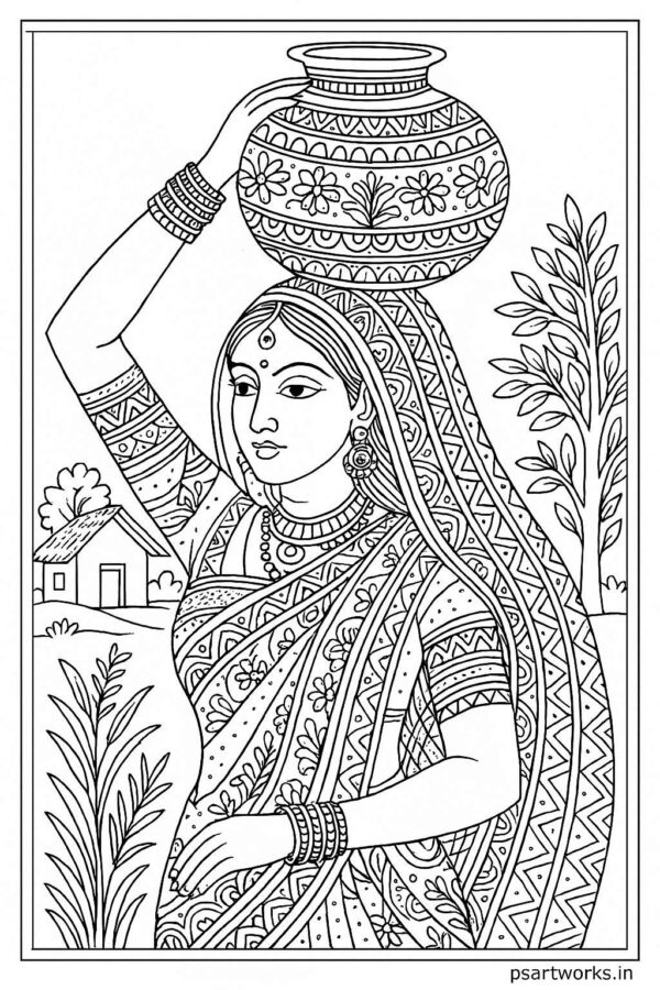 Indian Woman Art Coloring Page