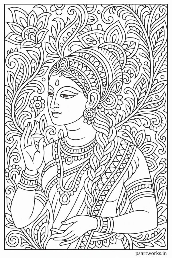 Indian Woman Art Coloring Page