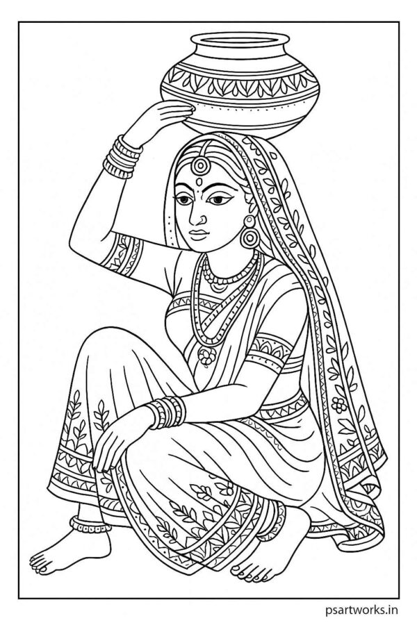 Indian Woman Art Coloring Page
