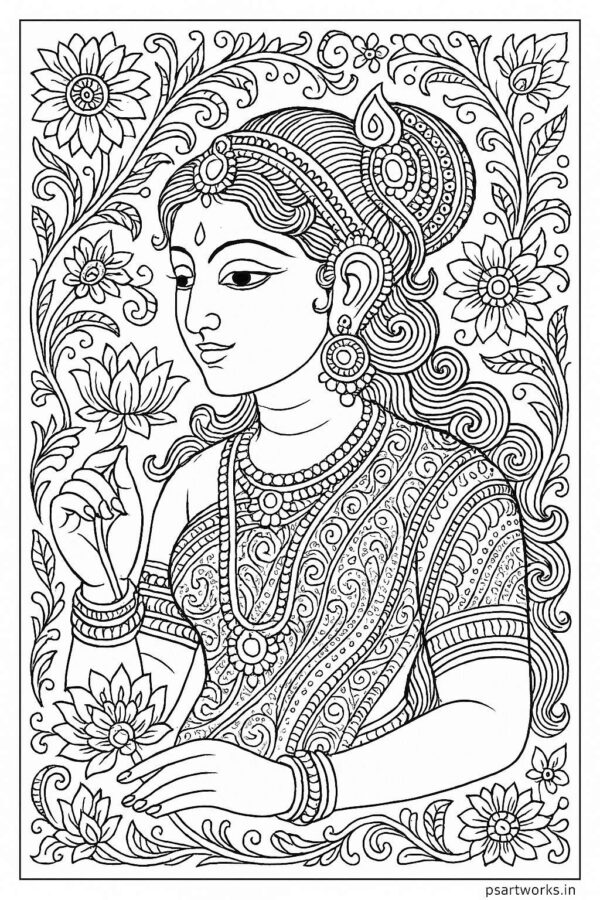 Indian Woman Art Coloring Page
