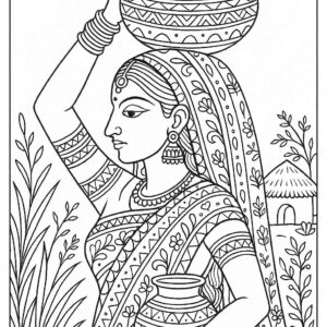Indian Woman Art Coloring Page