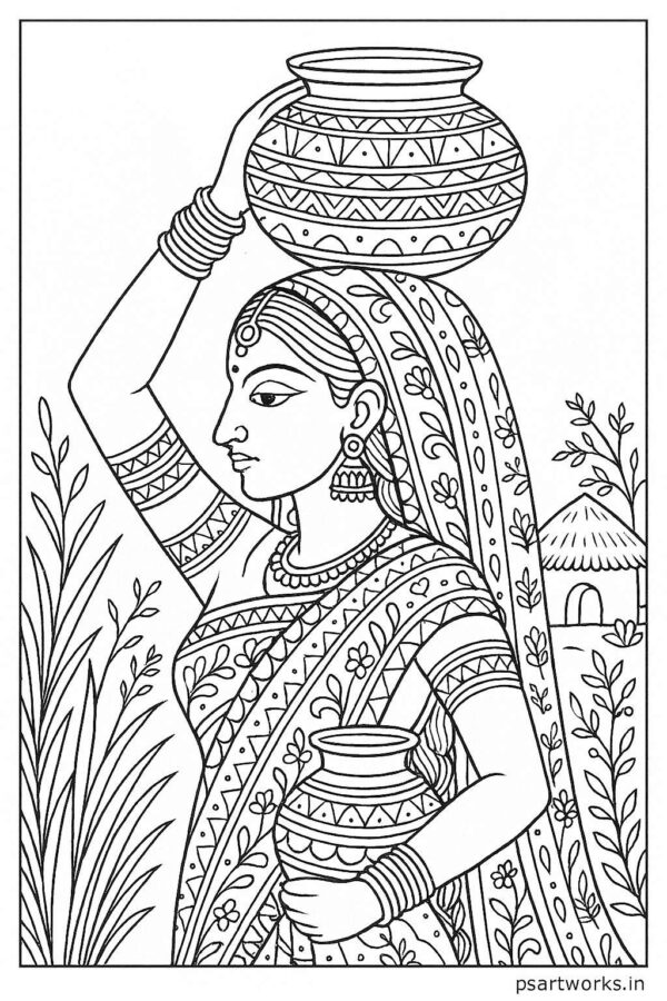 Indian Woman Art Coloring Page