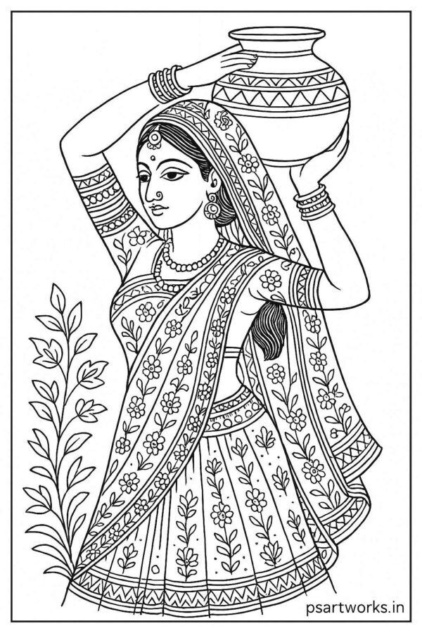 Indian Woman Art Coloring Page