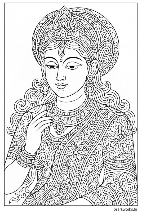 Indian Woman Art Coloring Page