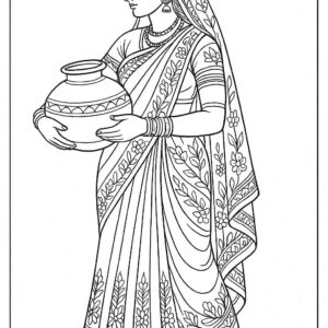 Indian Woman Art Coloring Page