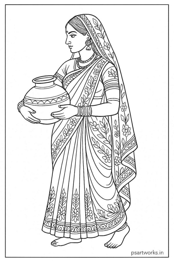 Indian Woman Art Coloring Page