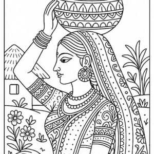 Indian Woman Art Coloring Page