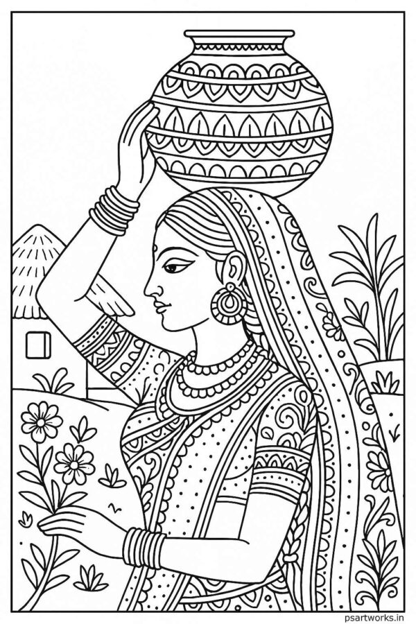 Indian Woman Art Coloring Page