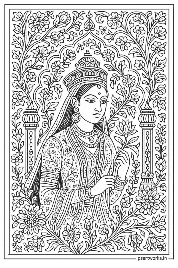 Indian Woman Art Coloring Page