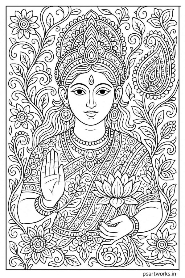 Indian Woman Art Coloring Page