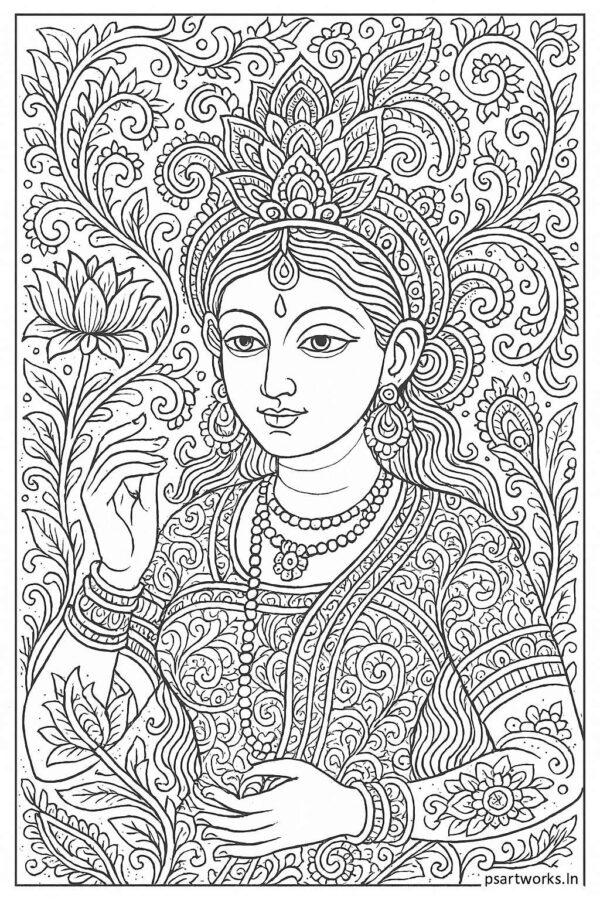 Indian Woman Art Coloring Page