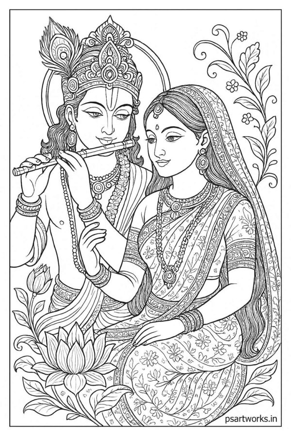 Indian Woman Art Coloring Page