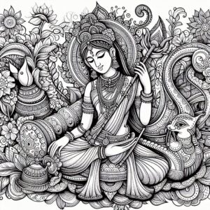 Indian Woman Art Coloring Page