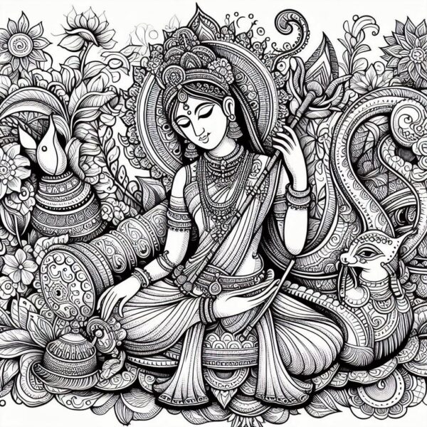 Indian Woman Art Coloring Page