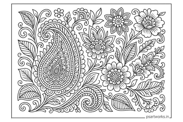 Indian floral art coloring page